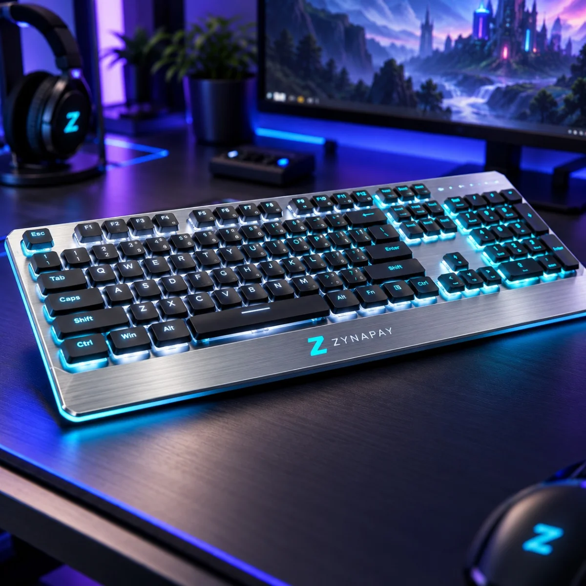 ZynaPay Silver Cyan Full Size Keyboard