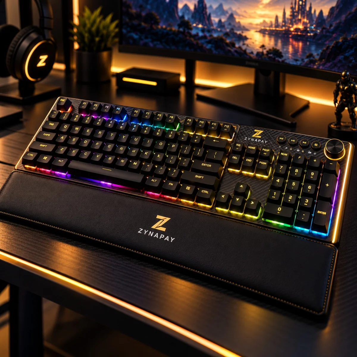 ZynaPay Carbon Fiber Gold RGB Keyboard